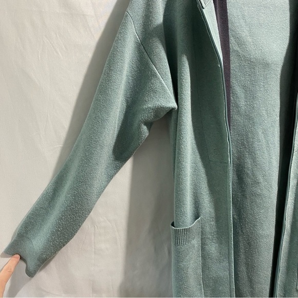 Sandwich_ Mint Green Hooded Open Front Cardigan Sweater Duster Pockets cozy M - Picture 8 of 14